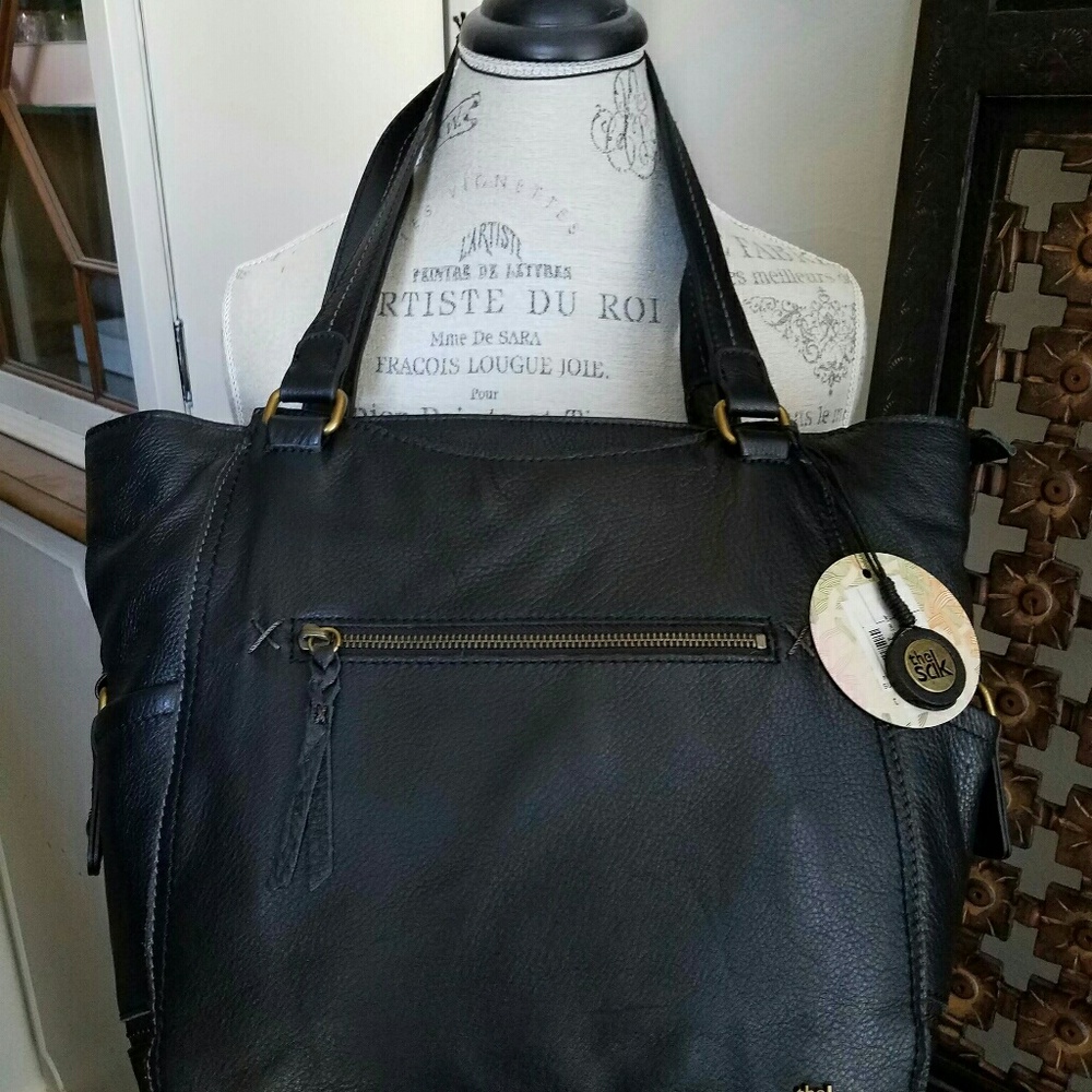 Black leather tote
